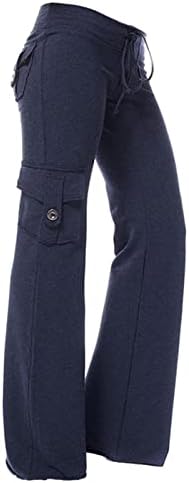 נשים של רחב רגל מכנסיים מטען גבוהה מותן אימון מכנסיים עם כיסי כפתור אופנה למתוח חותלות כושר מכנסי טרנינג