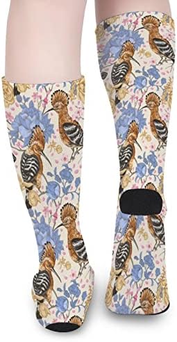 ציפורים ופרחים צבעוניים מודפסים גרביים תואמים גרביים אתלטי ברך גבוהה לנשים גברים