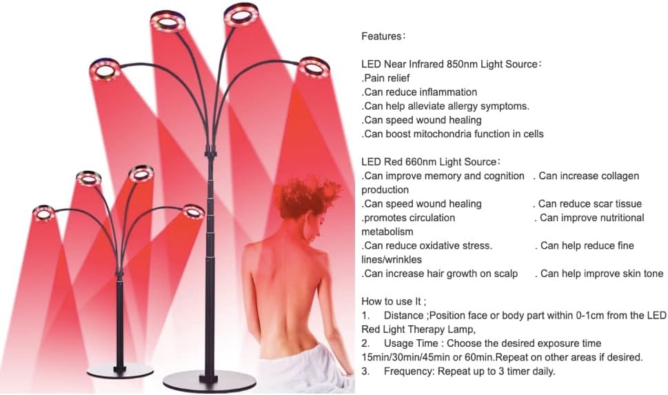 אור טיפול באור אדום מיגמ, התאמה חופשית בגובה 30 -78 אינץ ', קרוב לאינפרא אדום 850 ננומטר וטיפול קל משולב 660 ננומטר עם תזמון תאורה של