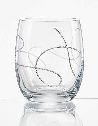 כוס זכוכית, עם עיצוב מחרוזת, קריסטל, כוסות כפולות מיושנות, סט של 2 כוסות, מאת ברסקי, תוצרת אירופה, כל דוף הוא 14 עוז.