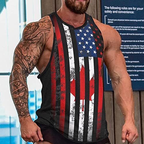 טנק דגל קנדי ​​אמריקאי חולצת טריקו ללא שרוולים חולצות שרירים אתלטיות אימון כושר אימון יוגה ליוגה לגברים