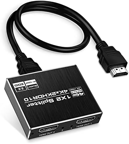 4K@60Hz מפצל HDMI 1 ב -2 בחוץ, קישורי Avedio אלומיניום HDMI מפצל למסכים כפולים כפולים/מראה עם אותה תמונה, 1x2 HDMI2.0b מפצל HDCP2.2 עבור