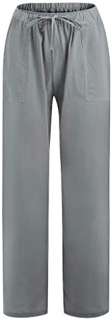 מכנסי מכנסיים נוחים מכנסי פשתן כותנה מכנסיים רופפים מכנסי טרנינג יומיים מכנסיים פשוטים עם כיס