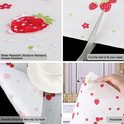 UXCELL ללא דבק ארון שולחן מטבח מדף מדף נייר מגירת נייר כרית בטנה, 11.8 אינץ 'x 9.8 רגל, דפוס תות